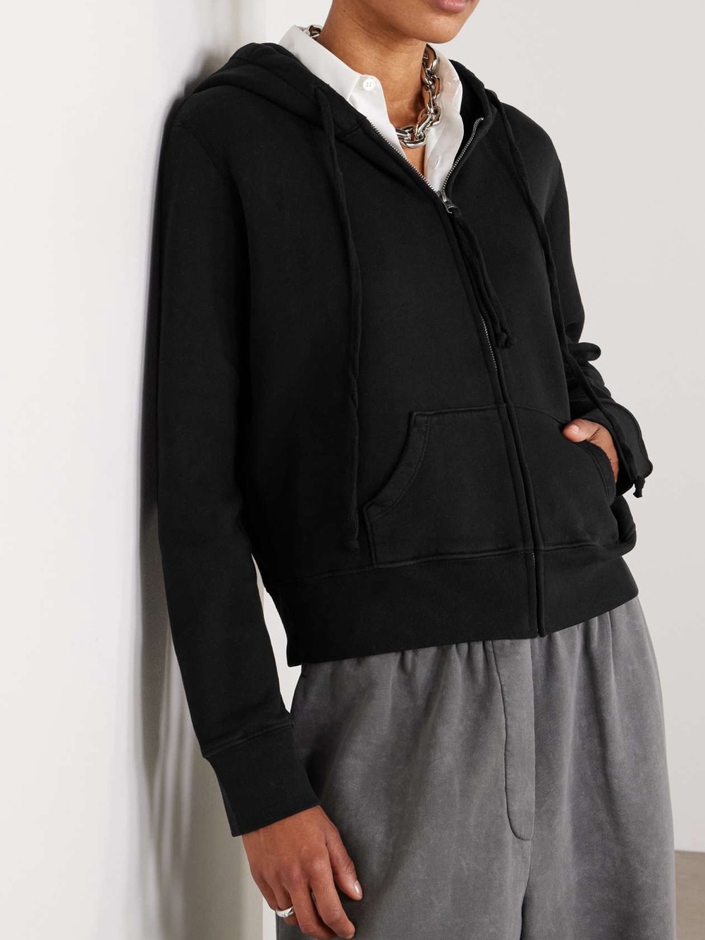 Nili Lotan Black Callie Cotton Jersey Hoodie Sweatshirt